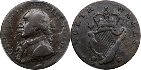Undated (1795) Washington North Wales Halfpenny. Musante GW-51, Baker-34A, W-11160. Two Stars. Copper. LANCASTER LONDON OR BRISTOL Edge. EF-40 (PCGS)....