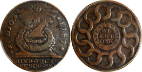 1787 Fugio Cent. Pointed Rays. Newman 15-Y, W-6915. Rarity-2. STATES UNITED, 8 Pointed Stars on Label. VF-30 (PCGS).
A solid representative of this d...
