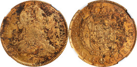 CHILE. Charles IV. 1801-So AJ 8 Escudos. Santiago Mint. Fr-23, KM-54, Cal-Type 191 #1769. Excavation Recovery (NGC).
Full luster remains evident in t...