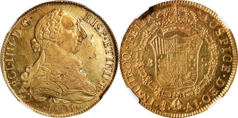 CHILE. Charles IV. 1801-So AJ 8 Escudos. Santiago Mint. Fr-23, KM-54, Cal-Type 1...