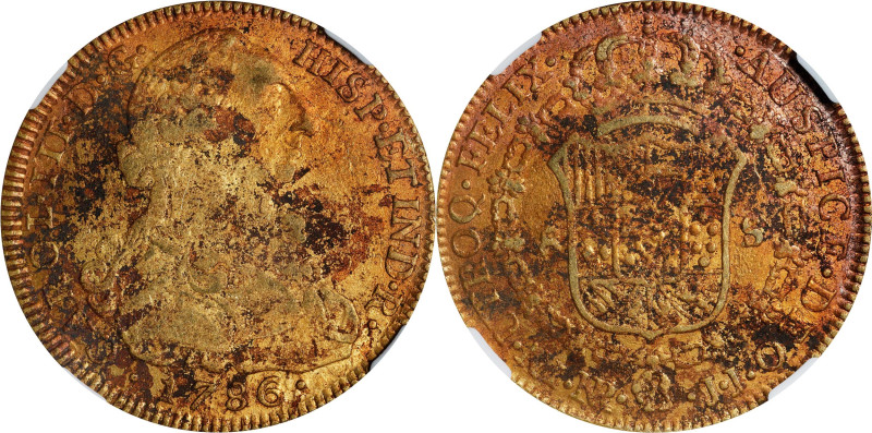 COLOMBIA. Charles III. 1786-NR JJ 8 Escudos. Nueva Reino Mint. Fr-35, KM-50.1a, ...