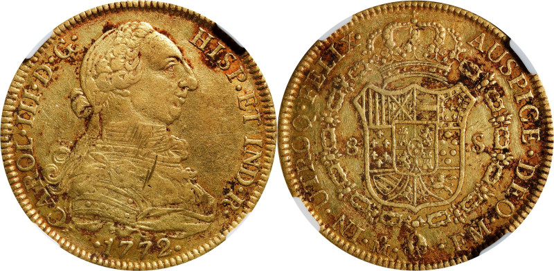 MEXICO. Charles III. 1772-Mo FM 8 Escudos. Mexico City Mint. Fr-33, KM-156.1, Ca...