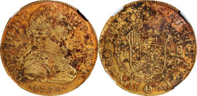 PERU. Charles III. 1774-LM MJ 8 Escudos. Lima Mint. Fr-32, KM-82.1, Cal-Type 189 #1934. Excavation Recovery (NGC).
A charming example with moderate t...