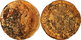 SPAIN. Charles III. 1773-M PJ 8 Escudos. Madrid Mint. Fr-282, KM-409.1, Cal-Type 191 #1958. Point in Initials. Excavation Recovery (NGC).
Heavily enc...