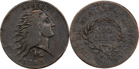 1793 Flowing Hair Cent. Wreath Reverse. S-11B. Rarity-4. Lettered Edge. VF-20 (PCGS).
A pleasing VF example of this scarce subvariety that has two le...