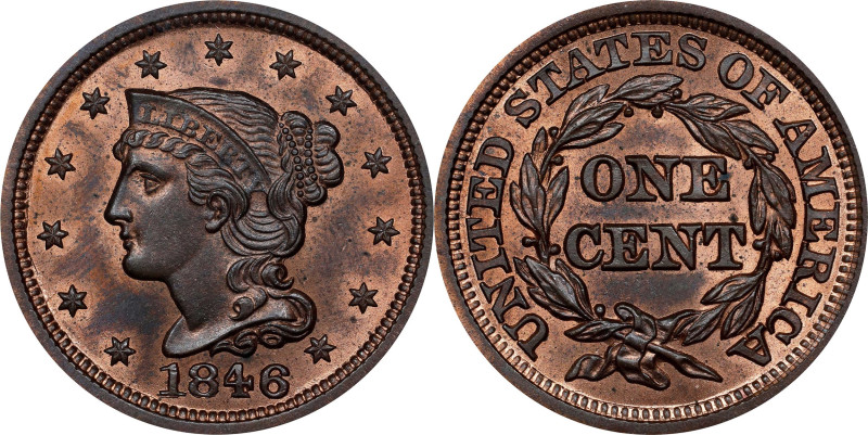 1846 Braided Hair Cent. N-1. Rarity-1. Small Date. MS-65 RB (PCGS). CAC.
This i...