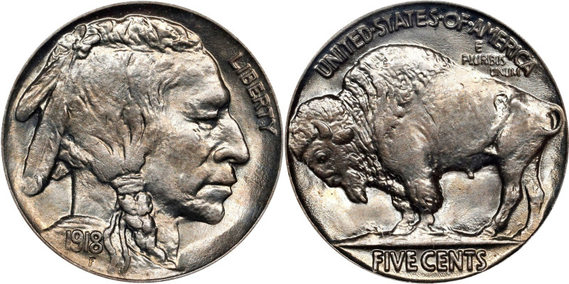 1918 Buffalo Nickel. MS-66 (PCGS).
Supremely attractive, this otherwise pearl-g...