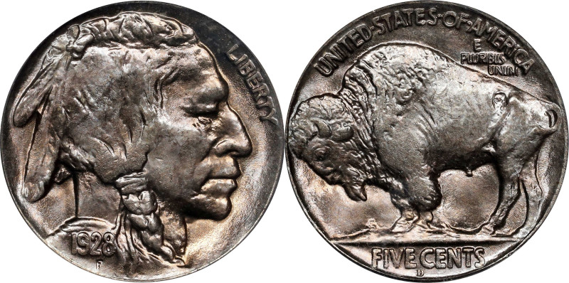 1928-D Buffalo Nickel. MS-66 (PCGS).
This vibrantly lustrous, satiny Gem displa...