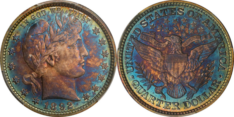 1892 Barber Quarter. Type II Reverse. Proof-66+ (PCGS). CAC.
Intense mint refle...