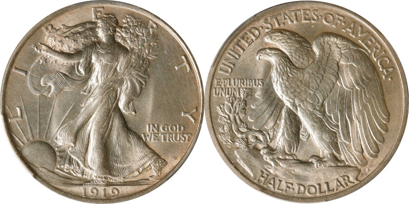 1919 Walking Liberty Half Dollar. MS-63 (PCGS).
This key date Walking Liberty h...