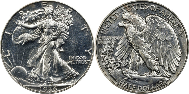 1936 Walking Liberty Half Dollar. Proof-66 (PCGS).
A fully struck, universally ...