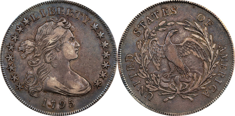 1795 Draped Bust Silver Dollar. BB-51, B-14. Rarity-2. Off-Center Bust. EF-40 (N...