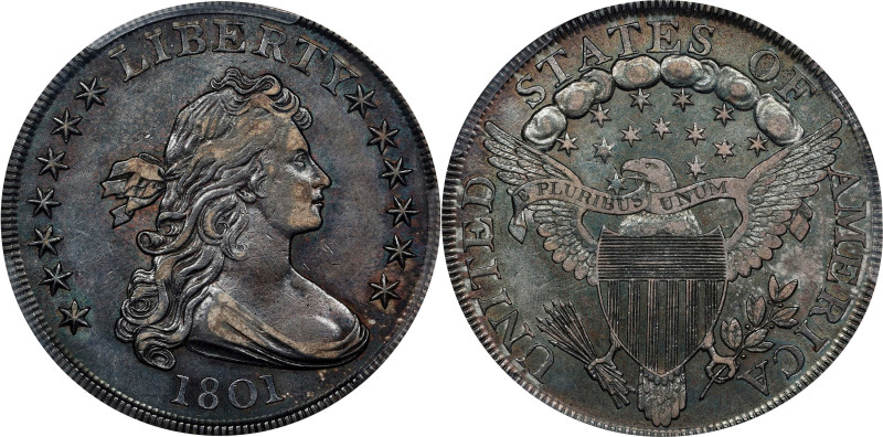 1801 Draped Bust Silver Dollar. BB-211, B-1. Rarity-3. AU-50 (PCGS).
Stunning A...