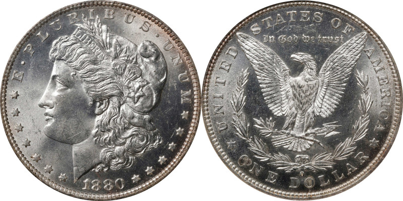 1880-O Morgan Silver Dollar. MS-64 (NGC).
Fully struck with brilliant satin-whi...