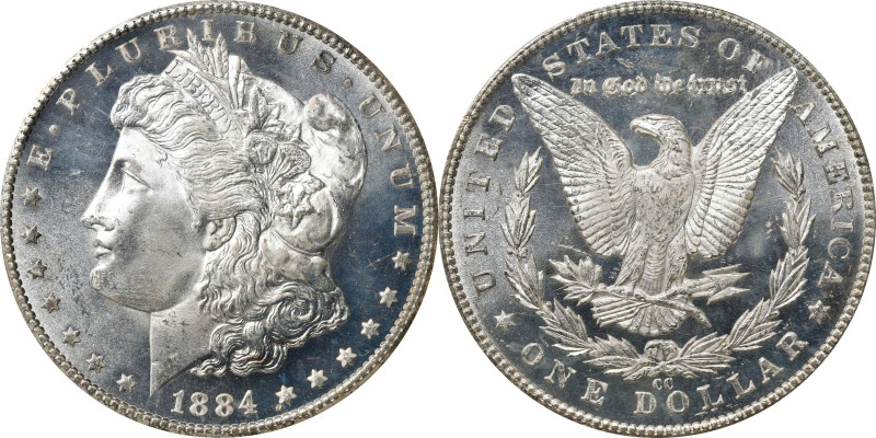 1884-CC Morgan Silver Dollar. MS-66 DMPL (PCGS). OGH.
Untoned surfaces exhibit ...