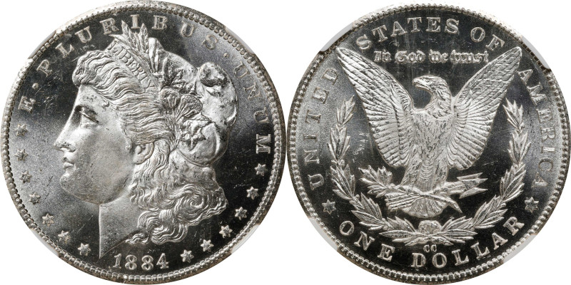 1884-CC Morgan Silver Dollar. MS-66 DPL (NGC).
Radiant brilliant white surfaces...