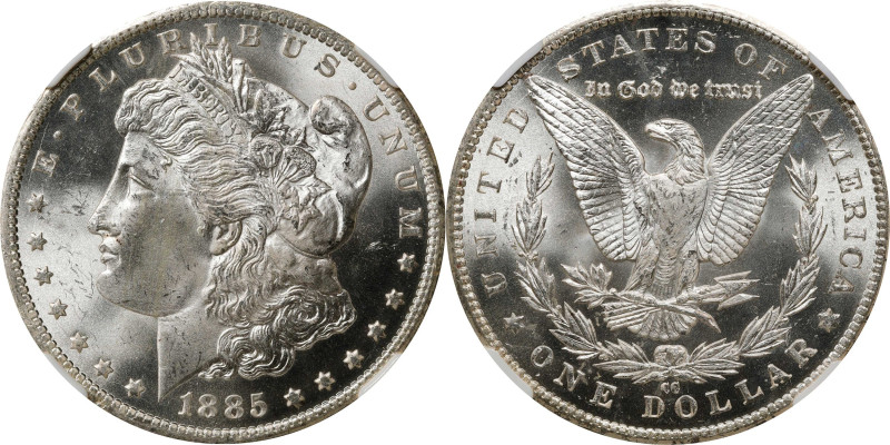 1885-CC Morgan Silver Dollar. MS-66 (NGC).
A virtually pristine coin with excep...