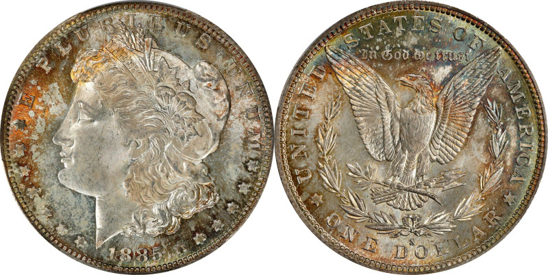 1885-S Morgan Silver Dollar. MS-66 (PCGS).
A frosty and enchanting premium Gem ...