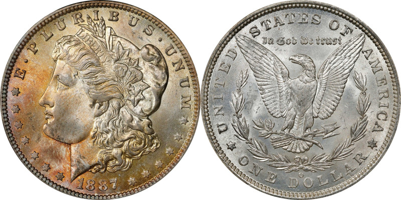 1887-O Morgan Silver Dollar. MS-65+ (PCGS).
The obverse is attractively toned w...