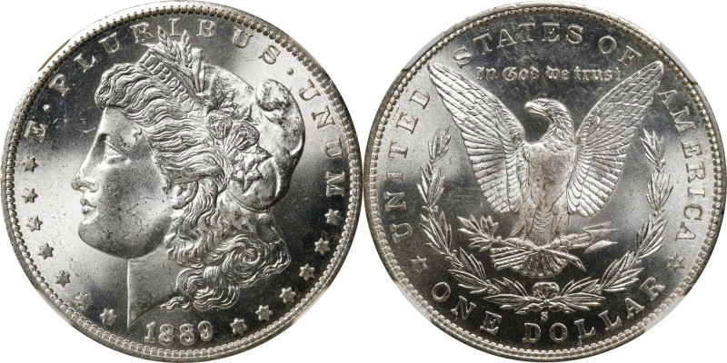 1889-S Morgan Silver Dollar. MS-66 (NGC).
An exquisite Premium Gem with smartly...