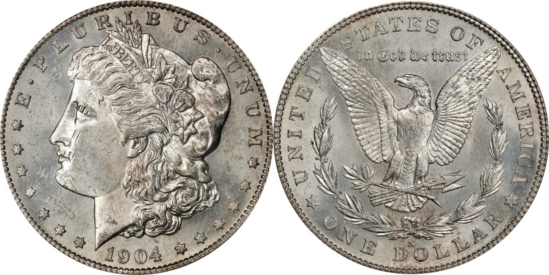 1904-S Morgan Silver Dollar. MS-63 (PCGS). OGH.
This beautiful snow-white speci...