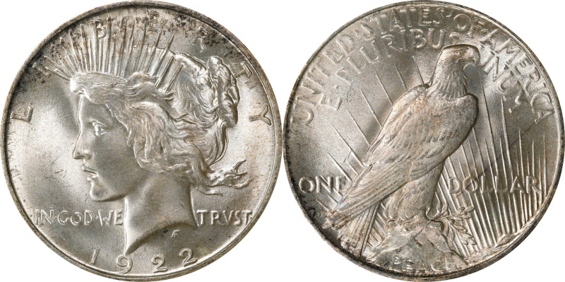 1922-D Peace Silver Dollar. MS-66 (NGC). CAC.
This bright, lightly toned premiu...