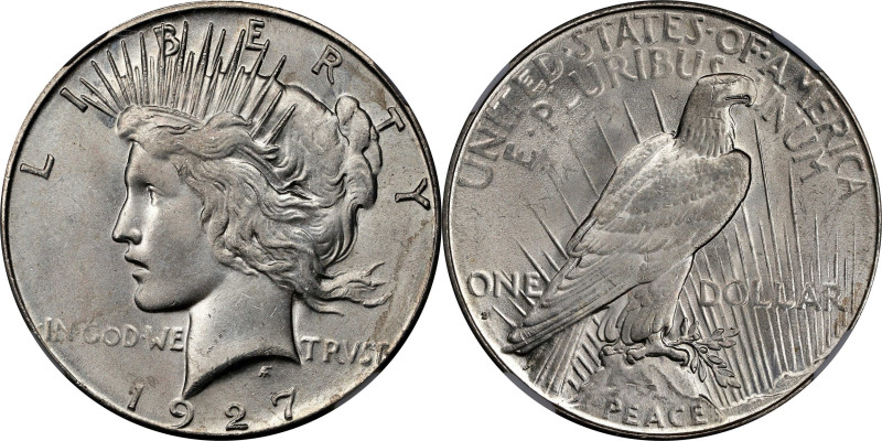 1927-S Peace Silver Dollar. MS-65 (PCGS).
Full striking detail and smooth satin...