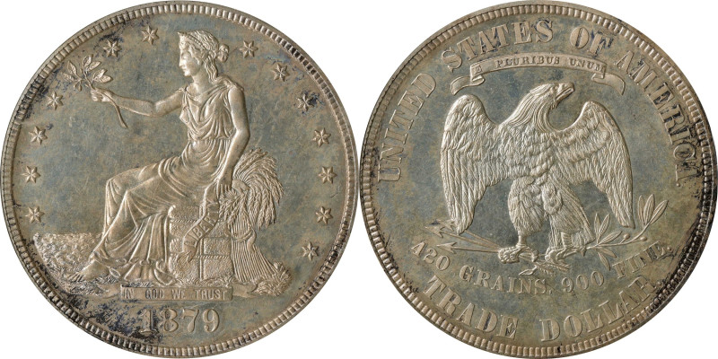 1879 Trade Dollar. Proof-63 (PCGS). OGH.
From a popular Proof-only trade dollar...