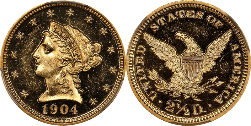 1904 Liberty Head Quarter Eagle. JD-1, the only known dies. Rarity-4. Proof-62 C...