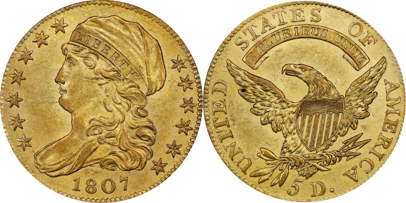 1807 Capped Bust Left Half Eagle. BD-8. Rarity-2. AU-55 (PCGS). CAC. OGH.
This ...