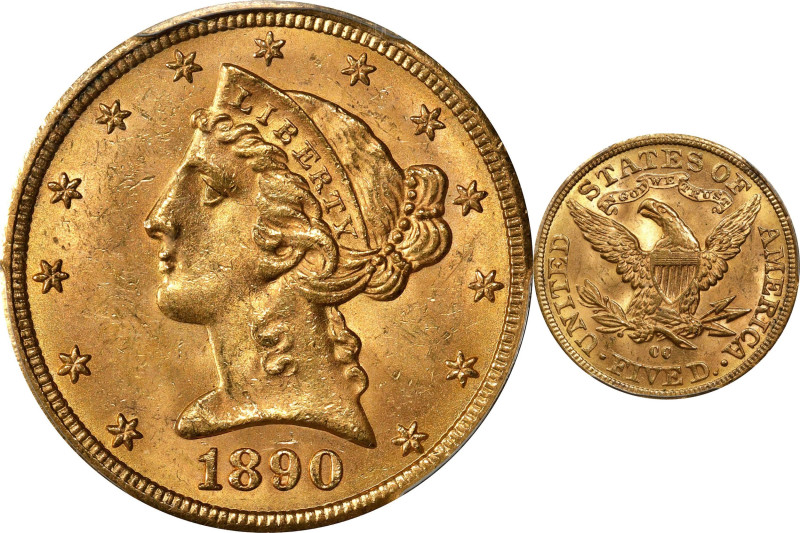 1890-CC Liberty Head Half Eagle. Winter 1-A, the only known dies. MS-63+ (PCGS)....