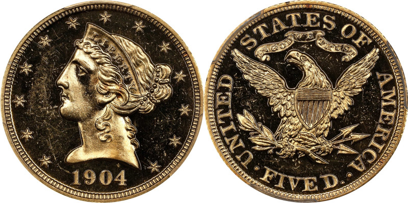 1904 Liberty Head Half Eagle. JD-1, the only known dies. Rarity-4. Proof-62 (PCG...