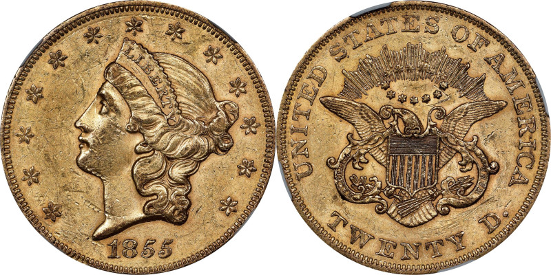 1855 Liberty Head Double Eagle. AU-58 (NGC).
Average surfaces with a number of ...