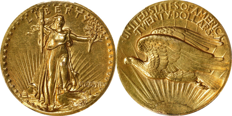 MCMVII (1907) Saint-Gaudens Double Eagle. High Relief. Wire Rim. AU Details--Mou...