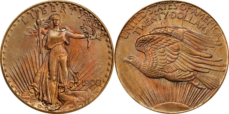 1908 Saint-Gaudens Double Eagle. No Motto. MS-67 (PCGS). OGH.
A spectacular Gem...