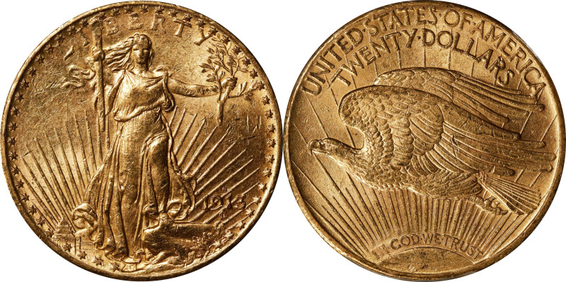 1913-S Saint-Gaudens Double Eagle. MS-62 (PCGS).
Impressive and billowy mint lu...