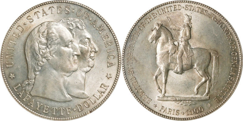 1900 Lafayette Silver Dollar. MS-64 (PCGS).
A lustrous and otherwise brilliant ...