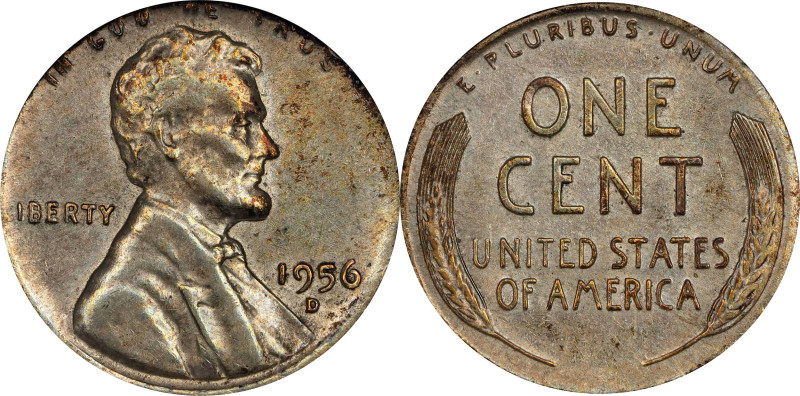 1956-D Lincoln Cent. Struck on a Dime Planchet. AU-58 (ANACS). OH.
With light g...