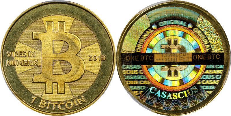 2013 Casascius 1 Bitcoin. Loaded. Firstbits 13M4LEbT. Series 2. Brass. MS-67 (PC...