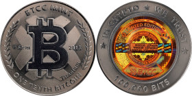 2018 BTCC 100K Bits 0.1 Bitcoin. Loaded. Firstbits 1DFwbMnN. Serial No. W00530. Series V. Titanium. MS-67 (PCGS). 
Loaded with 0.1 BTC. This Titanium...