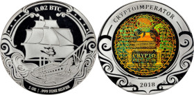 2018 Crypto Imperator "Yarr Ship" 0.02 Bitcoin. Loaded. Firstbits 1TNht3Ny. Serial No. 39. Silver. Proof-69 Deep Cameo (ICG).
Loaded with 0.02 BTC. T...