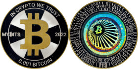 2022 MyBits "Gold Rim" 0.001 Bitcoin. Loaded. Firstbits 1GGL7Lc9. Serial No. 113. Series 2. Brass Alloy with Gilt Silver Finish. MS-69 PL (ICG).
Load...