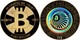 2022 MyBits 0.001 Bitcoin. Loaded. Firstbits 16qCLgRf. Serial No. 113. Series 2. Brass Alloy with Gold Plated Finish. MS-69 PL (ICG).
 Loaded with 0....