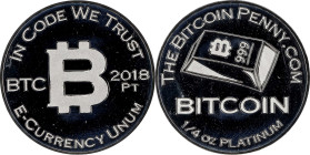 2018 Bitcoin Penny Co. Bitcoin-Themed Platinum Token. PT Mintmark. 1/4oz .999 Fine Platinum. MS-65 PL (ICG).
Unfunded and non-loaded. it is difficult...