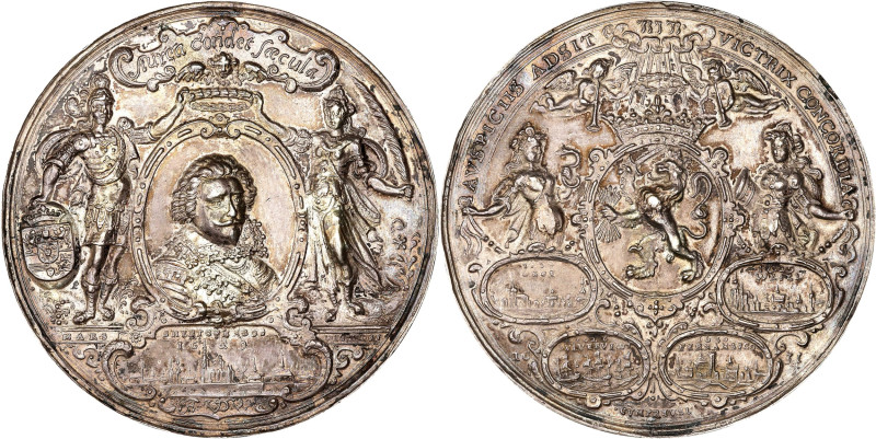 1631 Capture of Pernambuco Medal. Betts-31. Silver, 67.7 mm. Uncirculated Detail...