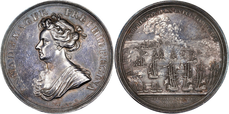 1702 American Treasure Captured at Vigo Bay Medal. Betts-96A. Silver, 43.1 mm. A...