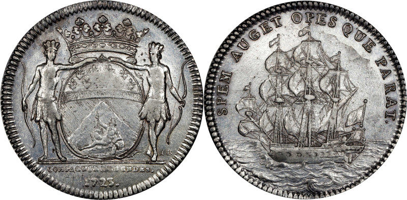 1723 Compagnie des Indes Medal. Betts-113. Silver, 30.6 mm. AU-55 (PCGS).
128.5...