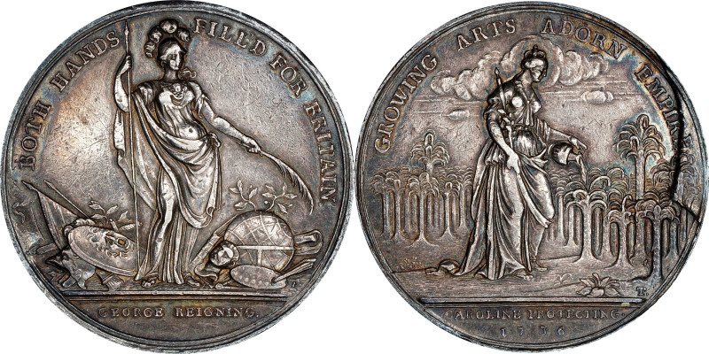 1733 Jernegan Cistern Medal. Betts-169. Silver, 38.6 mm. AU-53 (PCGS).
313.7 gr...