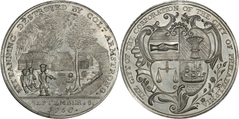 1756 Kittanning Destroyed Medal. Betts-400. Pewter, 43.6 mm. MS-62 (PCGS).
296....