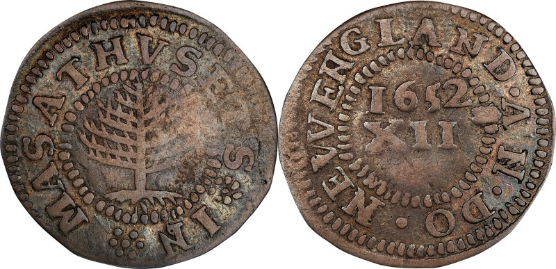 1652 Pine Tree Shilling. Small Planchet. Noe-24, Salmon 4-C, W-880. Rarity-7+. V...